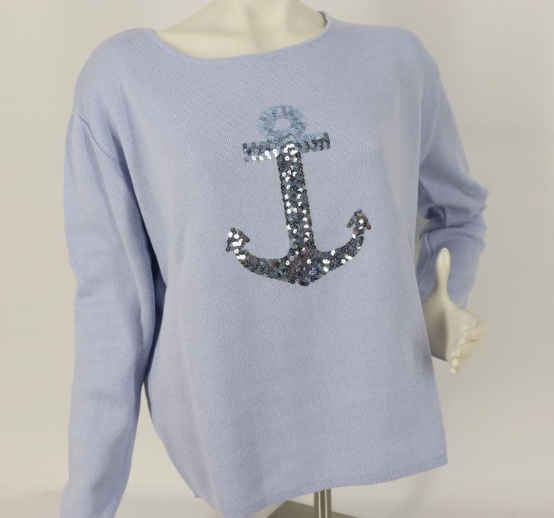 Zwillingsherz Pullover Gr e M Hellblau Mit Gro em Pailletten Anker