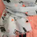 Hable & Rospy Tuch Schal Halstuch Offwhite Motive in Schwarz Neon Orange Fransen