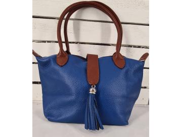 Handtasche Henkeltasche Leder kobaltblau braun