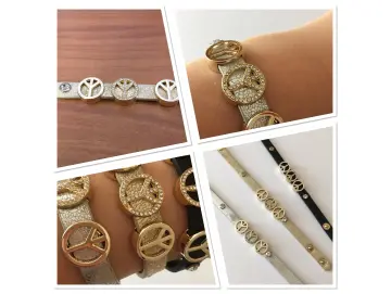 Modeschmuck Armband Farbe schwarz silber oder gold mit goldfarbenen  Peace-Zeichen Glitzer