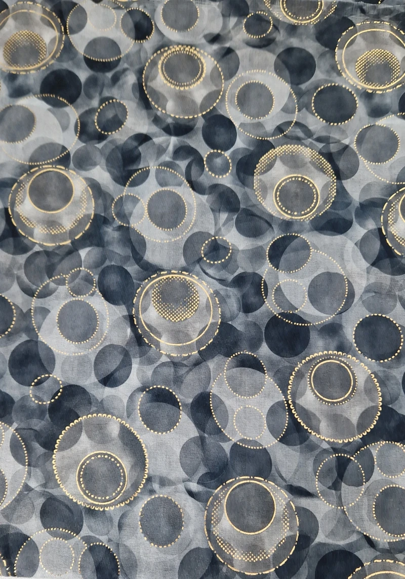Schal Tuch mit großen und kleinen Kreisen blau grau gold
