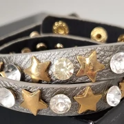 Wickelarmband Armband braun –metallic mit goldfarbenen Sternchen und Strasssteinchen