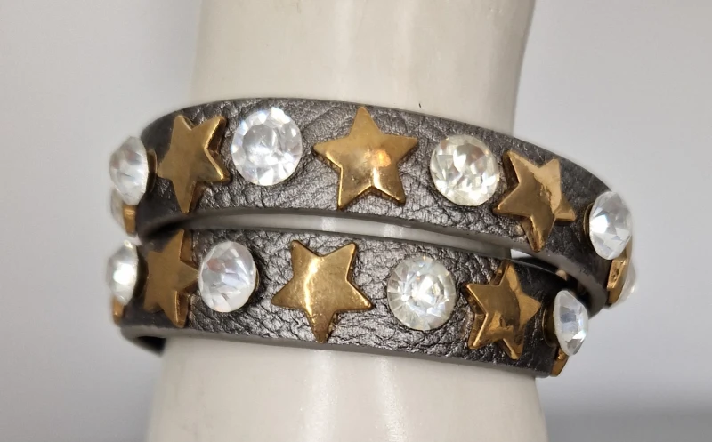Wickelarmband Armband braun –metallic mit goldfarbenen Sternchen und Strasssteinchen
